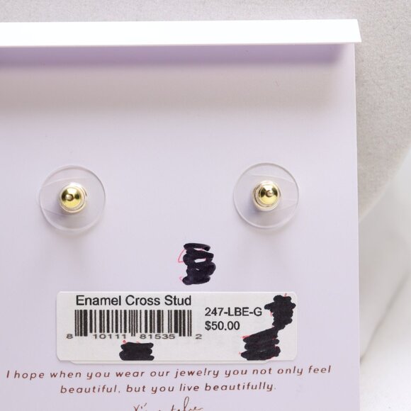 Natalie Wood Designs Gold Tone Blue Enamel Cross Stud Earrings $50 New - Picture 3 of 3
